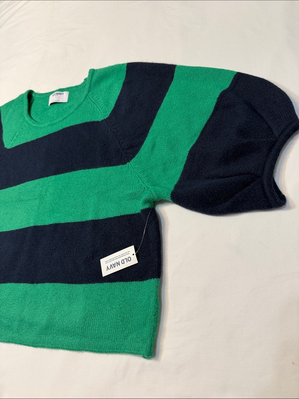 Old Navy Women's Crop Short Sleeves Sweater with Green and Blue Stripes L NWT - Picture 9 of 11